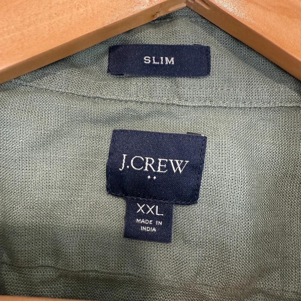 Banana Republic Linen‎ Button Down Shirt Mens 2XL Slim Fit Pocket Dark Green